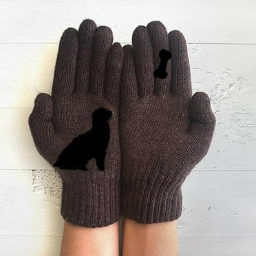 Winter Gloves Bmawag Ladies Woolen Gloves Winter Outdoor Warm Dog Bones Printing Gloves Warm Touchscreen Gloves for Adult on Clearance