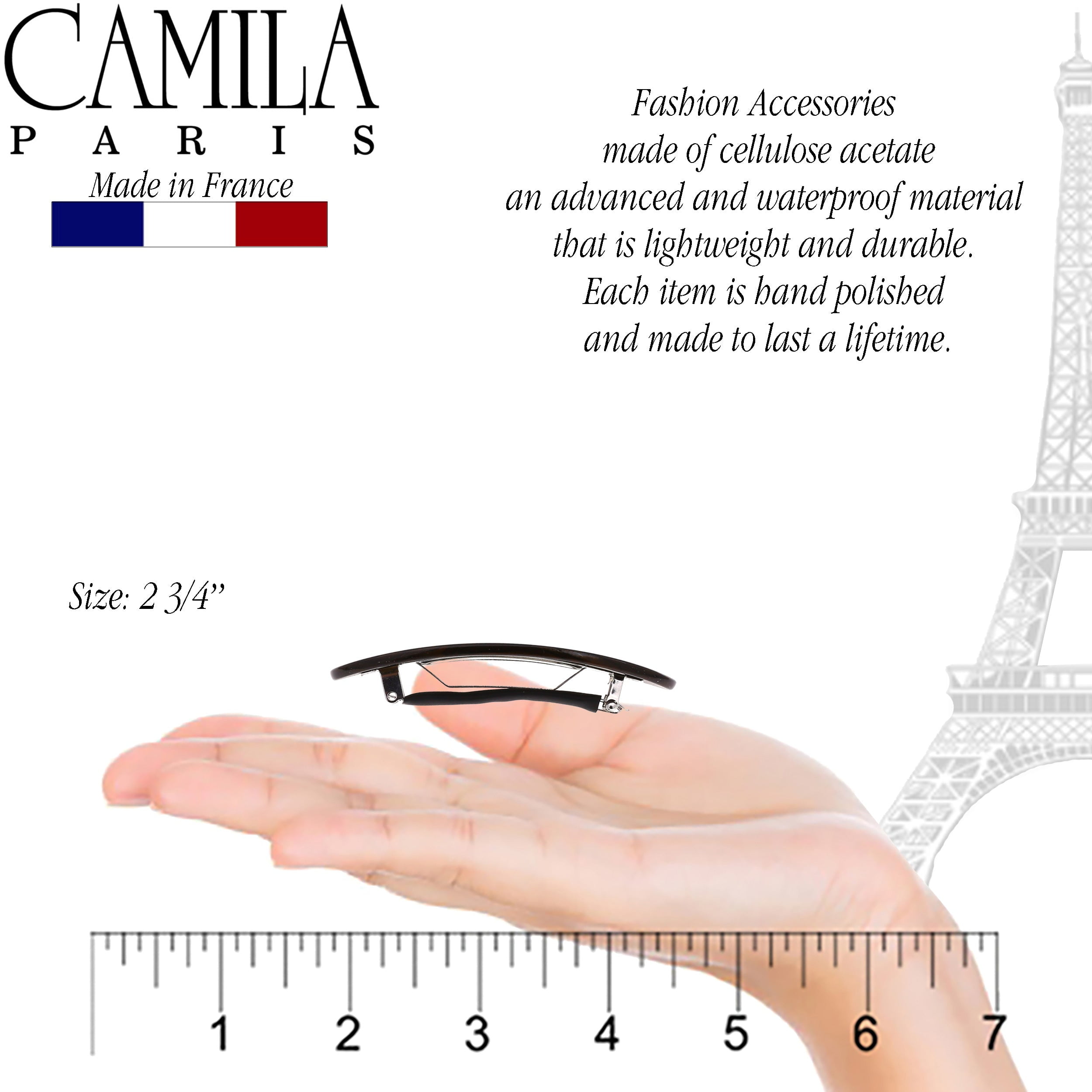 Camila Paris CP2983 French Hair Barrette Clip Handmade Oval Brown, Strong Hold Grip Hair Clips for Women, No Slip Rubberized Metal Closure, Durable Styling Girls Hair Accessories, Made in France