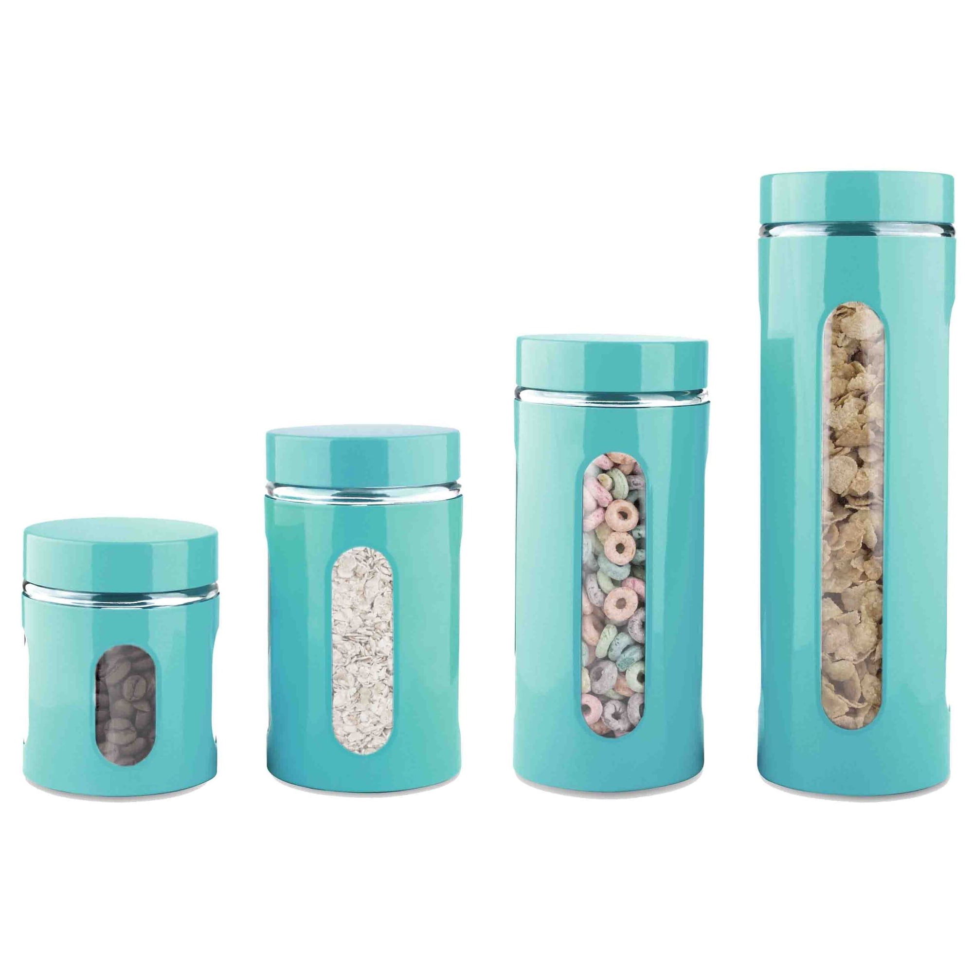 Home Basics Turquoise Glass Steel 4Piece Food Storage Canister Set