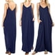 thumbnail image 5 of Vestido largo maxi de playa de verano con cuello en V profundo, informal, sin mangas, para mujer, azul oscuro, L, 5 of 5