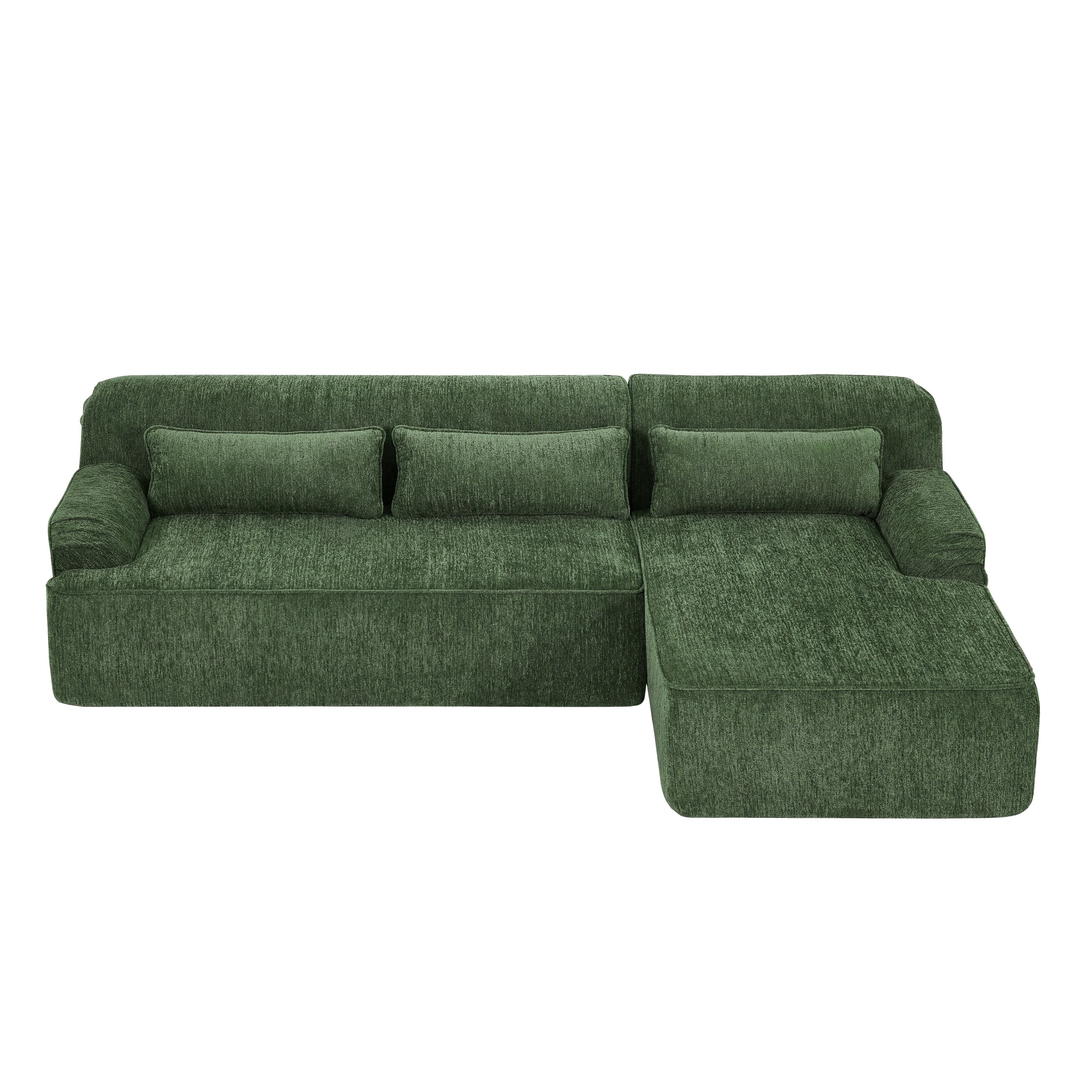 Aukfa 2-Piece Modular Chenille Sectional Sofa, 26.5" Deep Seat, No Assembly, Right Chaise, Green