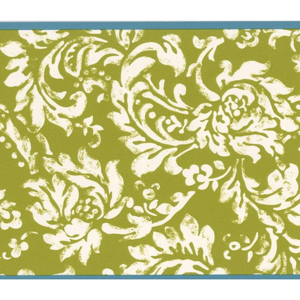Wallpaper Border Modern White Floral Pattern Mustard Yellow Damask Wall Border Vintage Design