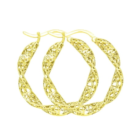 American Designs 10kt Solid Yellow Gold Twisted Hoop 3 Dimensional (3D) Earrings