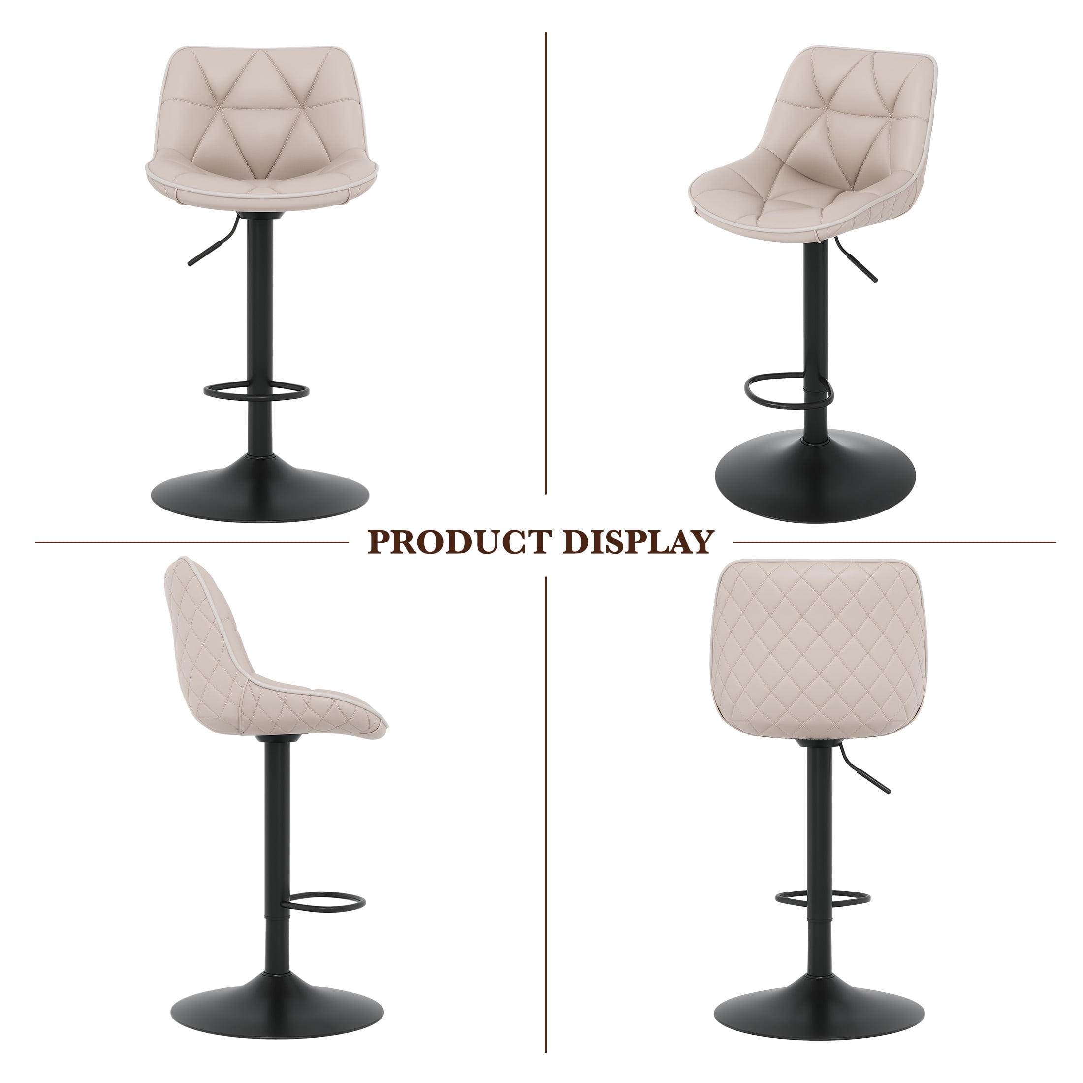 Hawsaiy Bar Stools Set of 2, Adjustable Swivel Counter Height Bar Stools with Back, Upholstered Modern Barstools with Diamond Stitching, Khaki