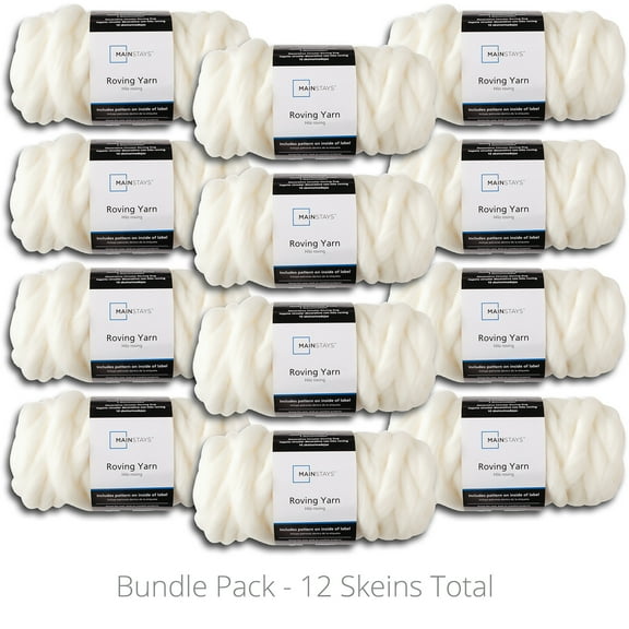 Mainstays Roving Yarn Value Bundle, 100% Acrylic, 26 yd, Super Bulky, Ivory, Pack of 12