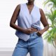 thumbnail image 3 of Camiseta sin mangas con cuello en V estilo informal Top sin mangas para mujer Top corto traje de trabajo de oficina, 3 of 9