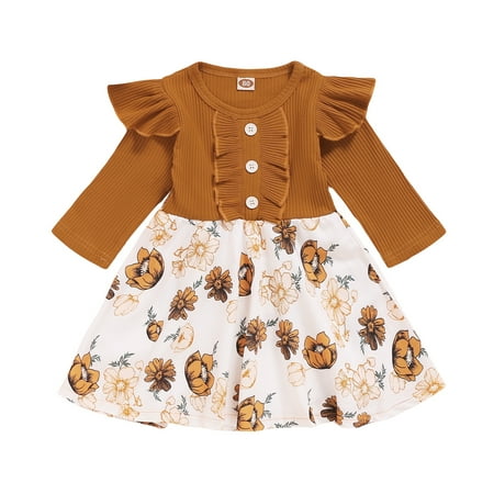 

Canrulo Toddler Baby Girls Casual Floral Dress Patchwork Ruffle Button Down Tutu Skirt Dress Outfits Khaki 3-4 Years