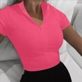 thumbnail image 3 of AherBiu Crop Tops for Women Ribbed Short Sleeve Half Zip up V Neck Slim Shirts Going out Tops for Women, 3 of 6