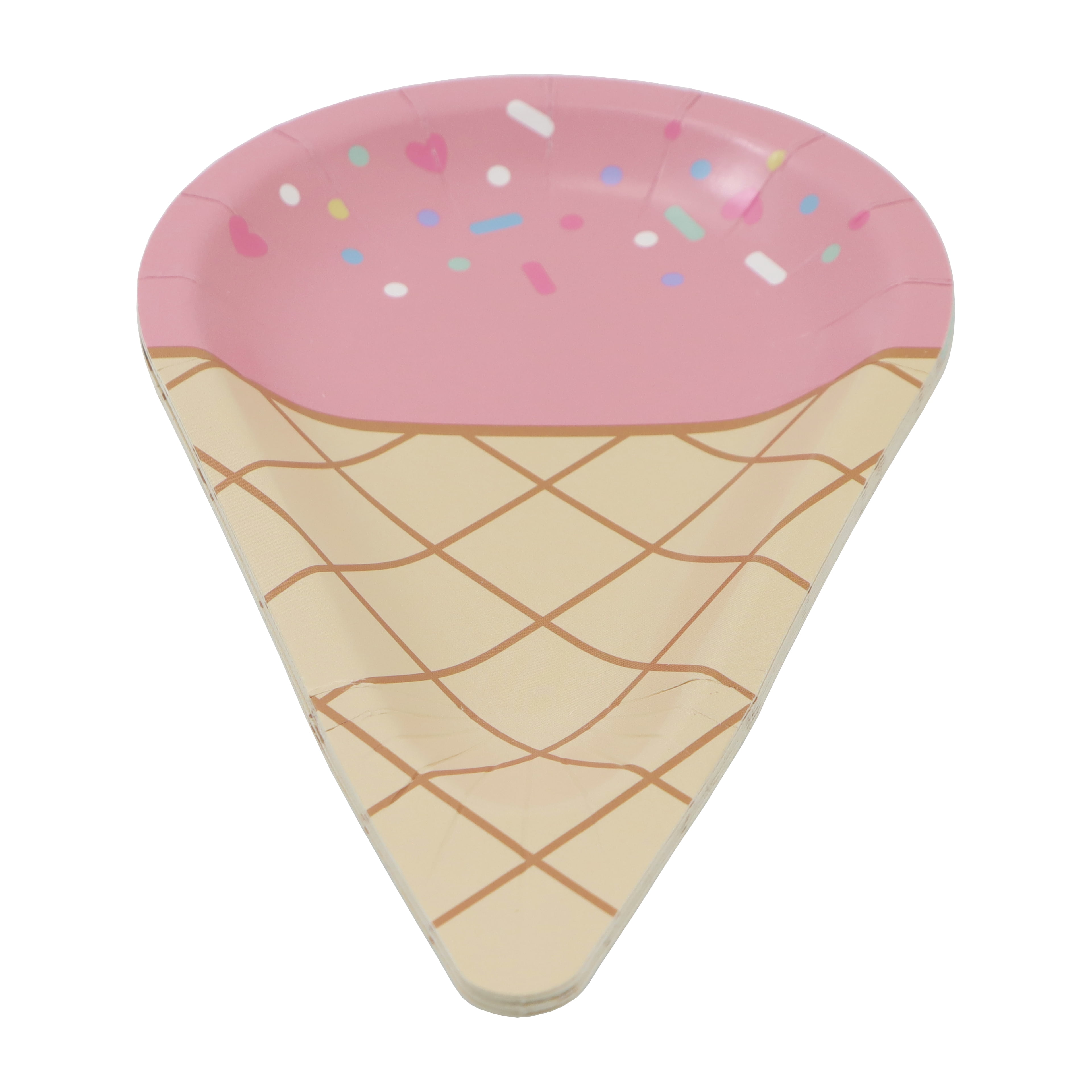 Celebrate It Paper Plates - Ice Cream Cone-Shaped Disposable Party Plates, Pink/Brown, 7", 24 Packs (192 Total)