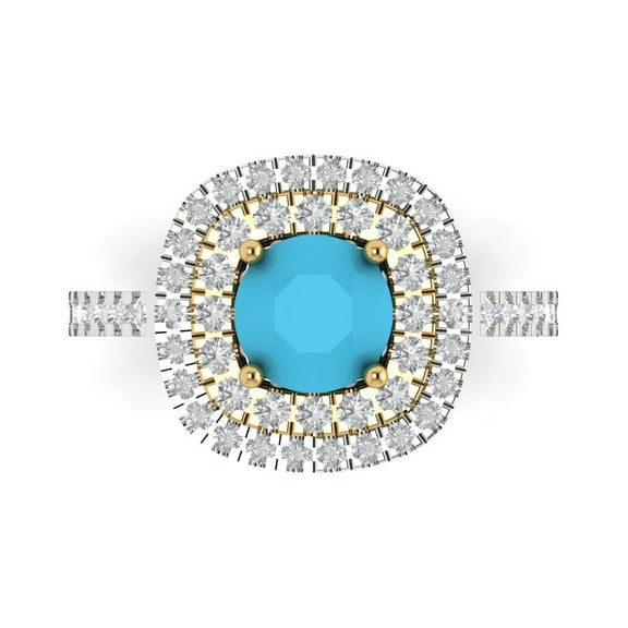 Halo Engagement Ring for Women - 1.615ct Simulated Turquoise in 14K White/Yellow Gold Promise Ring