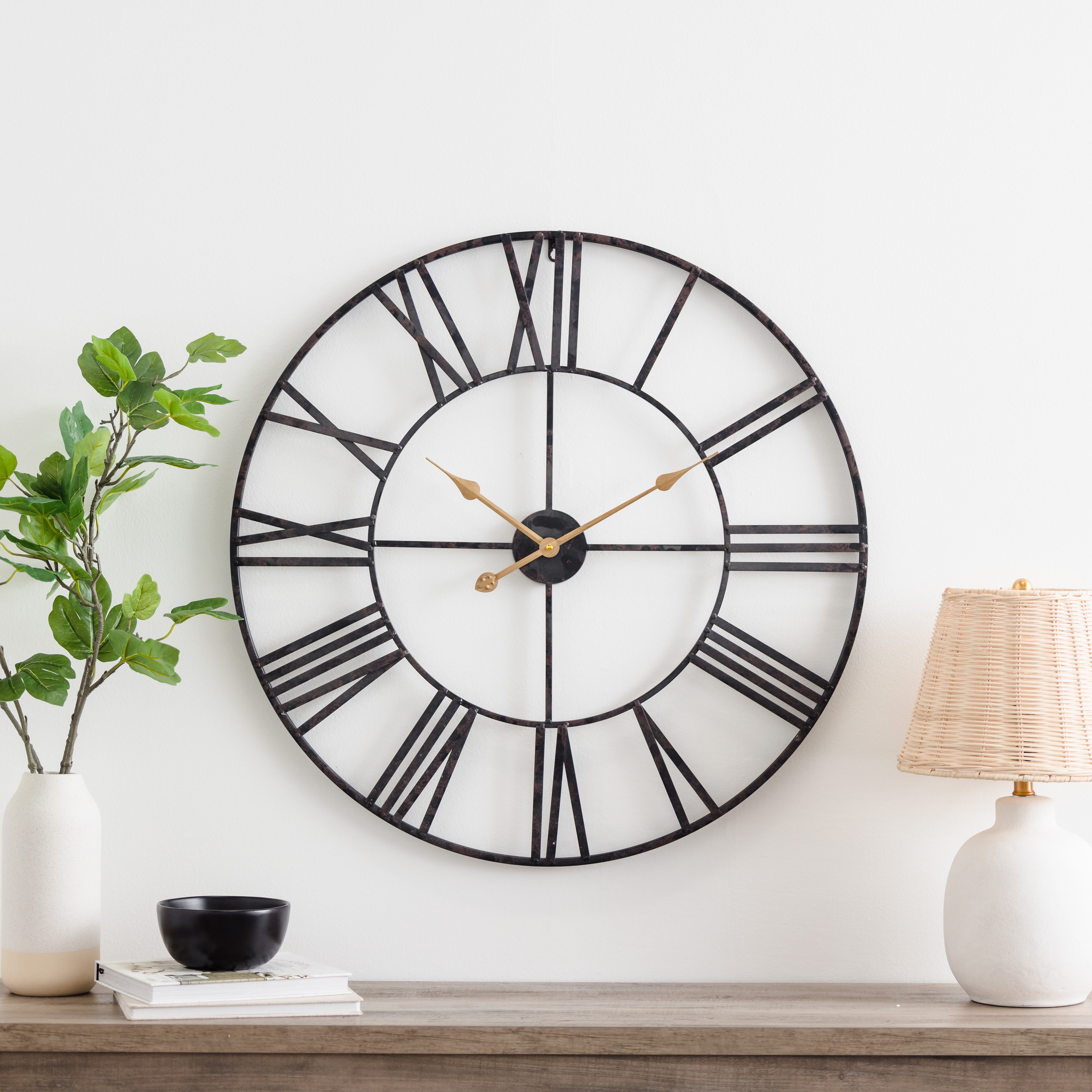 Aspire Home Accents 30" Quartz Analog Battery Powered Iron Round Wall Clock, Open Design