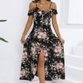 thumbnail image 5 of PuLe Summer Women's Floral Print Cold Shoulder Short Sleeve Lace Up Wrap Split Long Dress, 5 of 9