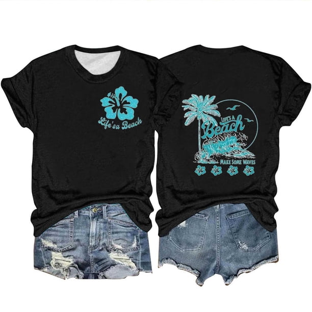Mujeres Impreso Casual Top, Manga Corta Cuello Redondo Blusa para la Primavera Y el Verano, Camiseta de Moda, Toda la Temporada de la Fiesta