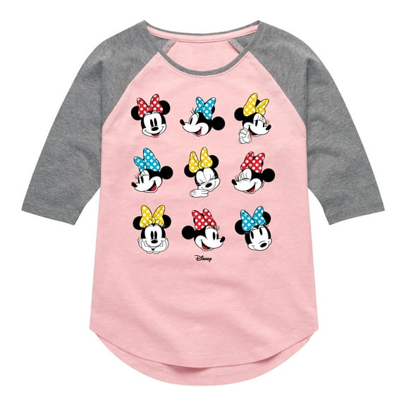 Disney - Mickey & Friends - Minnie Mouse - All the Expressions of Minnie - Toddler And Youth Girls Raglan Graphic T-Shirt