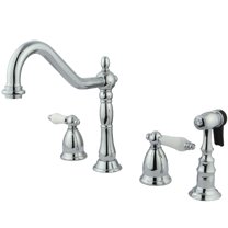 Kingston Brass KS1791PLBS Heritage Double-Handle 4-Hole Widespread Kitchen Faucet with Brass Sprayer in Polished Chrome