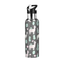 Yayeee 20oz Double Wall Stainless Steel Water Bottle with Flip Straw, Cute Llamas Pattern