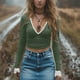 thumbnail image 5 of Conjuntos de otoño para mujer,Blusa informal de poliéster con cuello en V y manga corta para mujer, ideal para usar en cualquier temporada, sopatenor, 5 of 9