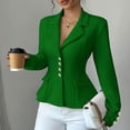 thumbnail image 4 of JGGSPWM Women Long Sleeve Blazer Suit Office Work Casual Open Front Turndow Collar Pocket Lightweight Jacket with Decorative Gold Buttons Green XXL, 4 of 5