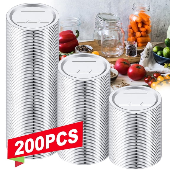Mason Jar Lids and Covers 200 PCS Regular Mouth, 2.76in Leakproof Airtight Seal Lids for Ball Jars, Rust Resistant Grade Lids, Ideal for Home Canning DIY and Meal Prep, Silver