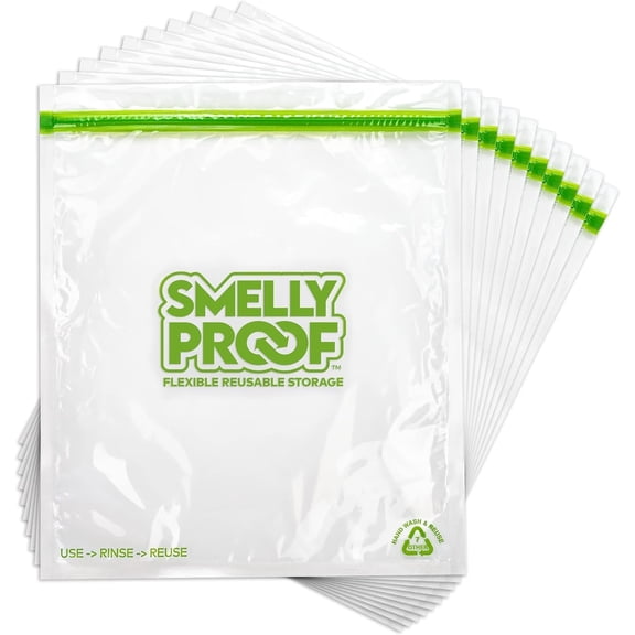 Smelly Proof Reusable Food Storage Bags – 50-Pack, XL 10.5"x12", BPA-Free, USA Made, Dishwasher-Safe
