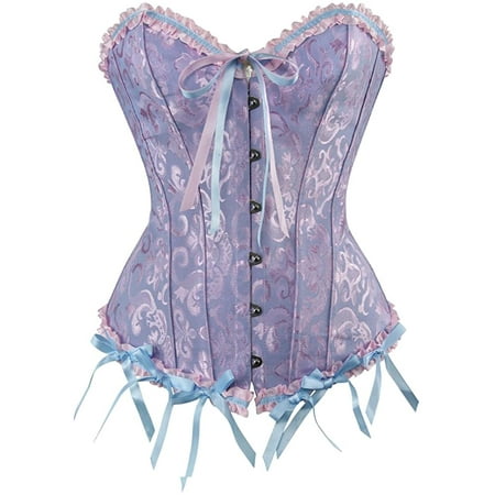 

QWZNDZGR Women s Lace Up Boned Overbust Corset Bustier Lingerie Bodyshaper Top