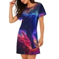thumbnail image 2 of Fotbe Cosmic Cat Psychedelic Journey Bata de Dormir para Mujer con Estampado, Camisón de Algodón de Manga Corta, Ropa de Dormir Casual, 2 of 6