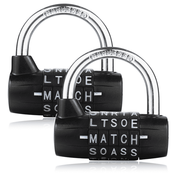TFixol 2 Pack Padlock 5 Letter Word Lock,5 Digit Combination Lock,Gym Locker Lock,Safety Padlock for School Gym Locker,Sports Locker,Fence,Toolbox,Hasp Cabinet Storage (Black)