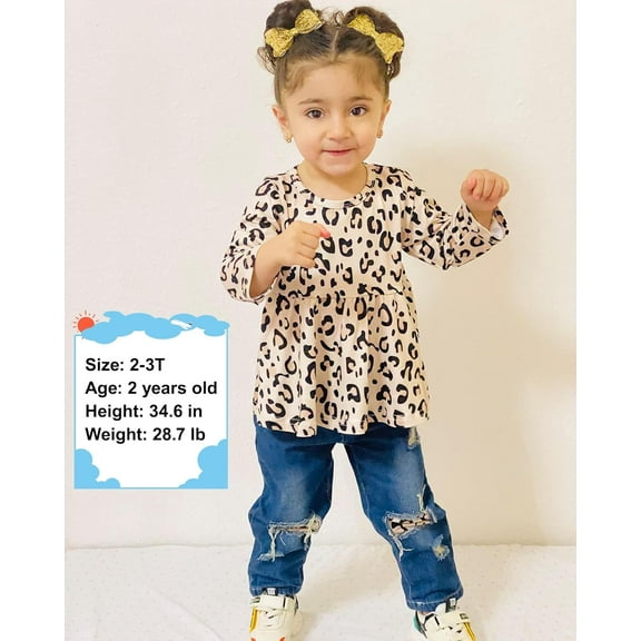 SANMIO Toddler Girl Clothes, Baby Girl Outfits Cute Floral Long Sleeve Ruffle Shirt and Jeans Pants Fall Winter Clothing Set