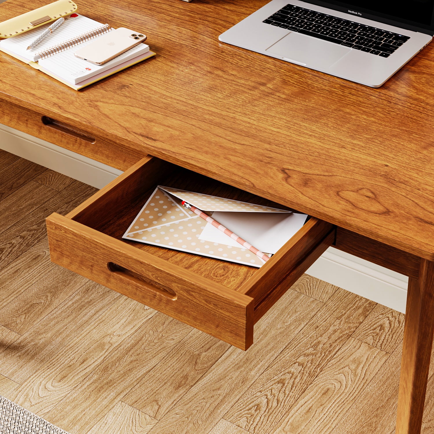 KULAGAGA Simple Style Writing Desk,With Two Drawers  22 x 39 Inches, Brown