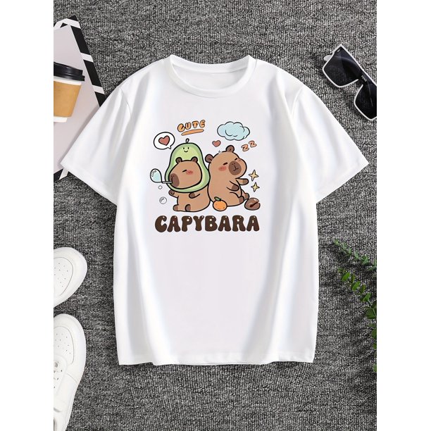Boys' Summer Casual Short-Sleeve T-Shirt Featuring a Creative Capybara Print, Perfect for Outdoor Sports And Stylish Summer Wear.