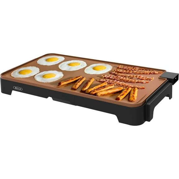 XL Electric Ceramic Titanium Griddle, Make 15 Eggs At Once, Healthy-Eco Non-stick Coating, Hassle-Free Clean Up, Large Submersible Cooking Surface, 12" x 22", Copper/Black
