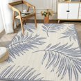 thumbnail image 3 of Indoor/Outdoor Area Rug/ Runner/ Doormat- Black&Gray & Ivory&Blue&Natural&Black & Red & Taupe Ivory&Green Color -Machine Washable, Weather and UV Resistant-Liana Ivory & Blue 5' x 8', 3 of 5