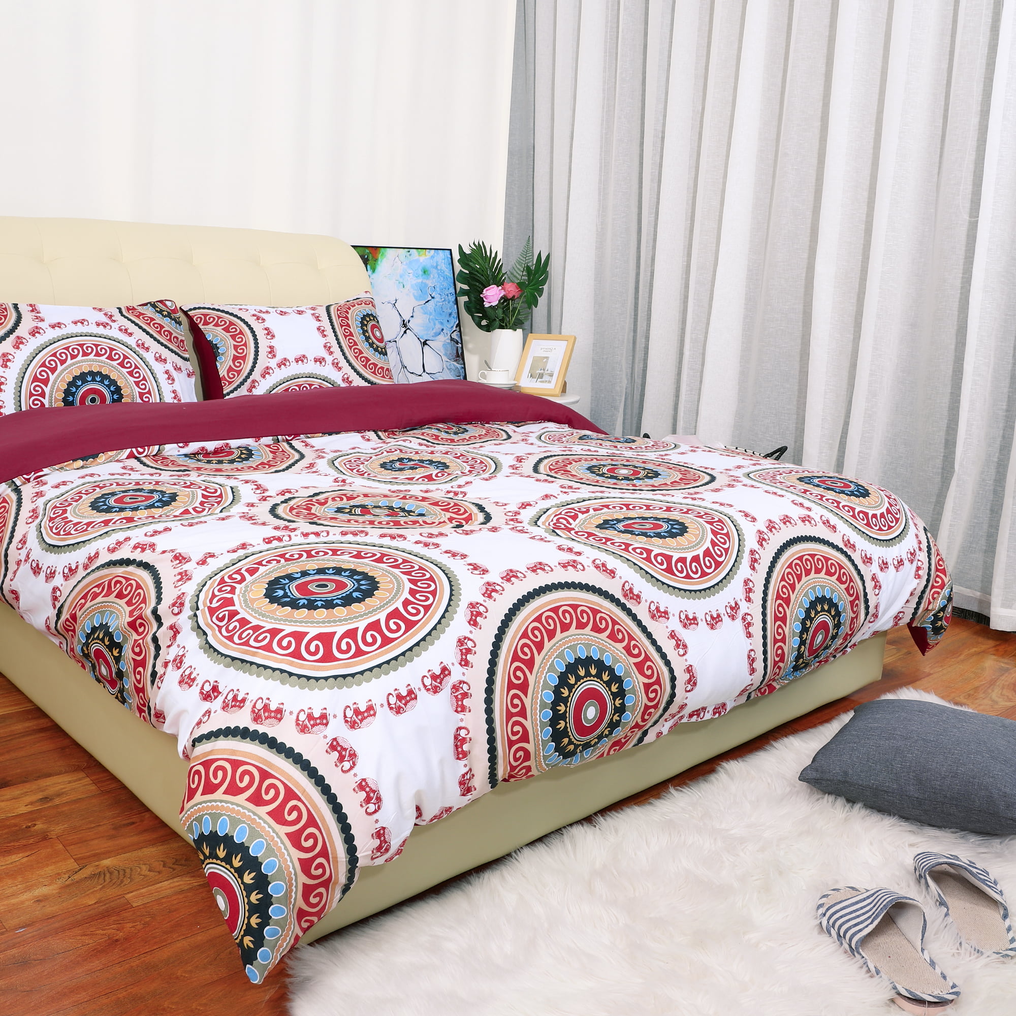 Details about   100% Cotton Mandala Bed Sheet Set Double/Queen Size Bedspread Pillow Covers Set 