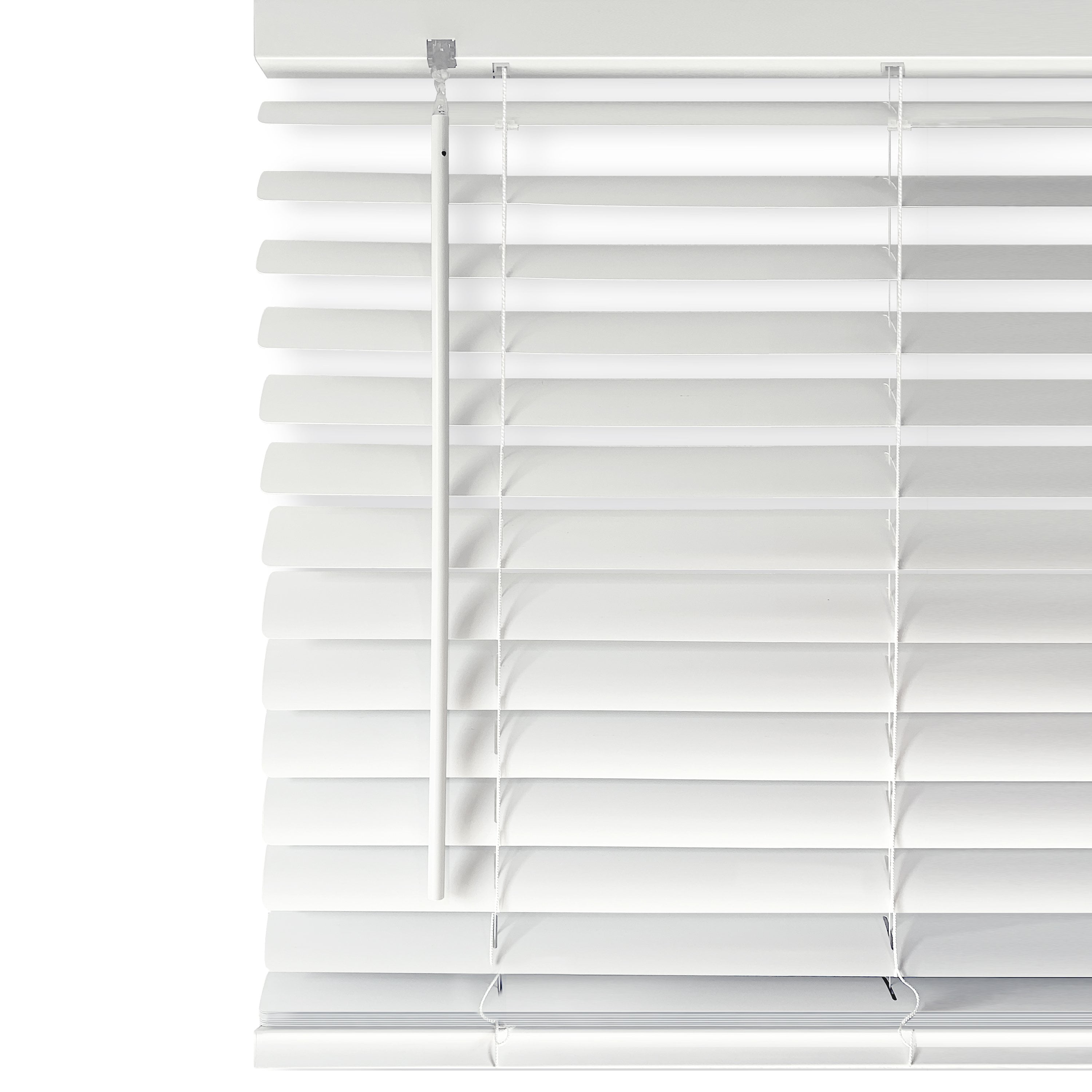 Made to Measure Faux Wood Ripple Effect  Venetian Blind White Slats with Tapes 