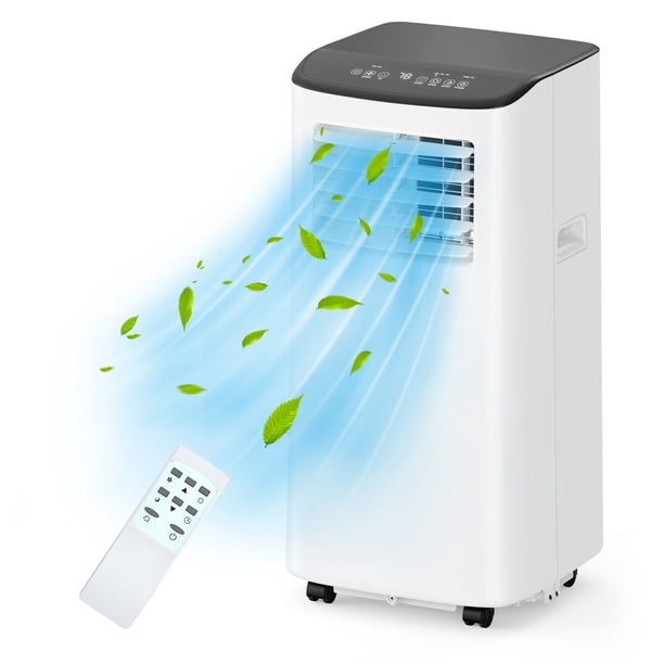 Aire Portátil 8000 BTU para Hogar - Sistema 3 en 1 con Enfriamiento, Ventilación y Deshumidificación - Instalación Sencilla, Control Remoto, Temporizador 24 Horas y Diseño Blanco con Negro
