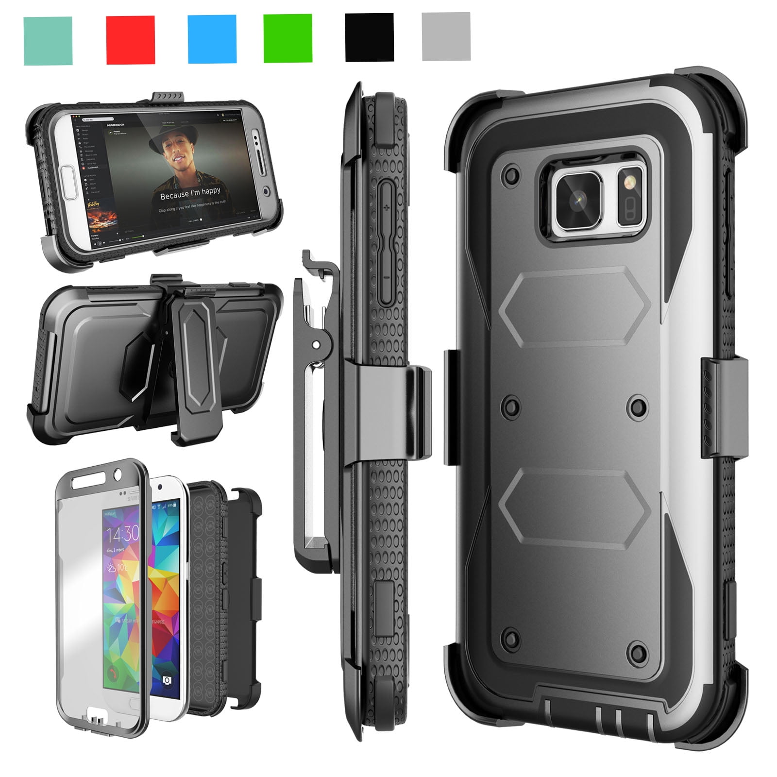 AICase Heavy Duty Tough 4 in 1 Rugged Shockproof Cover with Belt Clip Armor Protective Cover for Samsung Galaxy S7 Galaxy S7 Case 2016 Full Body Purple 