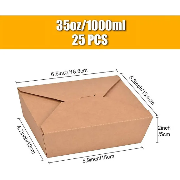 Kraft Paper Lunch Box, 25 Pieces Kraft Cardboard Snack Boxes, Take Away Box, Oil and Waterproof, for Sandwich, Cheesecake, Burger (1000ml)