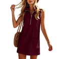 thumbnail image 5 of Women's Sleeveless Stand Collar Mini Dress Zip Up Loose Shift Dress Y2k Casual Street Short Dress Summer Sundress with Pockets Wine, 5 of 6