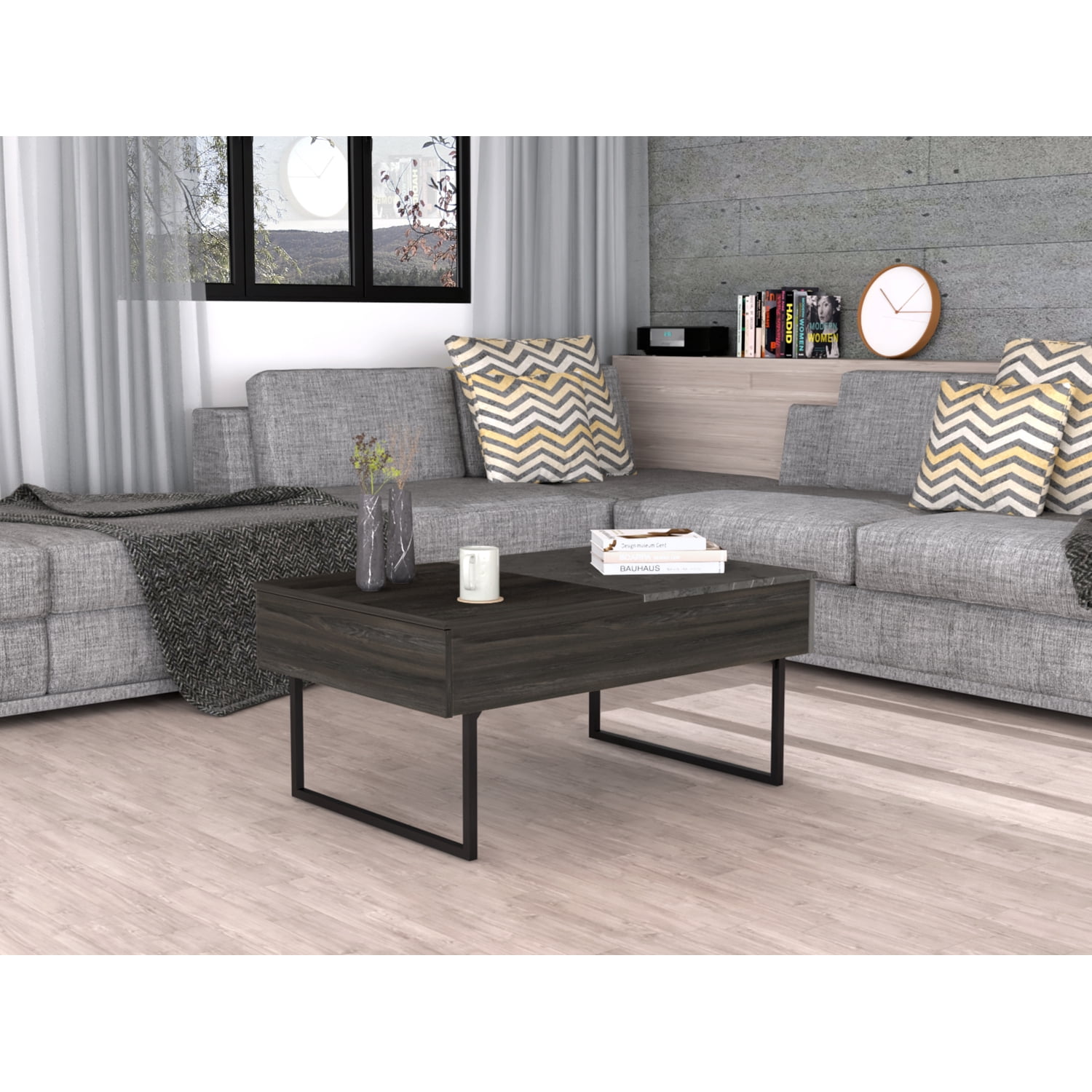 Lift Top Coffee Table 2 Dazza Onyx Finish with Storage