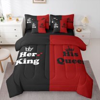 Castle Fairy Boys Girls Happy Valentine's Day Bedding Comforter Set 7-Piece,Black Red King Bedding Sets,Romantic Couple Lover Ultra Soft Bed Sheets,Lightweight Room Decor,Reversible