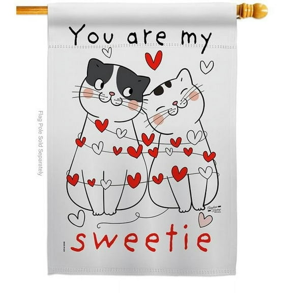 Angeleno Heritage H137399-BO 28 x 40 in. My Sweetie Kitten House Flag with Spring Valentines Double-Sided Decorative Vertical Decoration Banner Garden Yard Gift