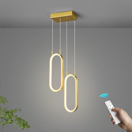 Gold Kitchen Pendant Light LED Oval Chandelier 2 Rings Pendant Light Fixture for Kitchen Island Dining Room Living Room Bedroom