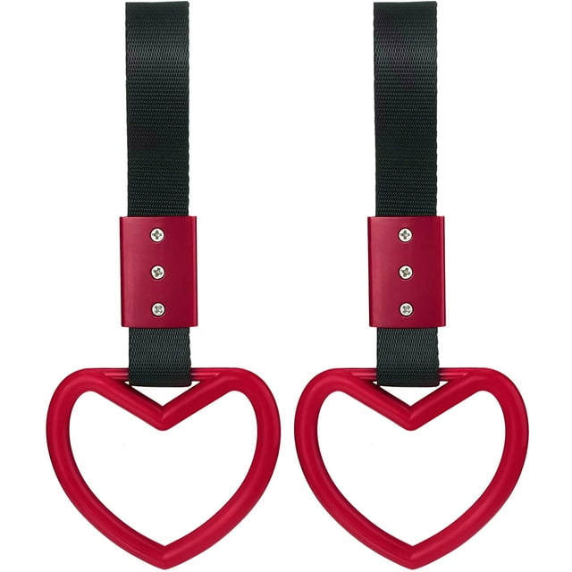 2 Pieces Rings Heart-shaped Car Hand Straps Rear Bumper Warning Ring Decorative Warning Loops Subway Heart Handles for Car Interior Exterior Decoration