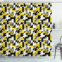 Ambesonne Yellow White Shower Curtain, Squares and Houndstooh, 69"Wx70"L, Yellow Grey Black