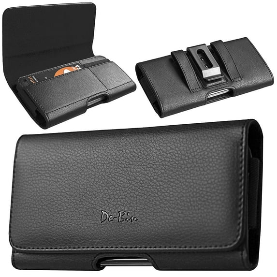 De-Bin iPhone 12 Pro Holster Case Belt Holder Case Belt Carrying Pouch with Belt Clip and Belt Loops Built-in Convenient ID Card Slot for Apple iPhone 12 Pro/ 12 (Fits Phone w/Regular Case on) Black