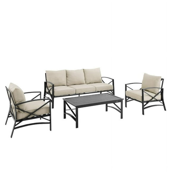 Crosley Furniture Kaplan 4 Piece Metal Outdoor Sofa Set in Oatmeal