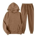 thumbnail image 2 of Sweatsuits Women 2 Piece Outfit Hooded Sweatshirt Matching Baggy Sweatpants with Pockets Y2k Lounge Jogging Tracksuit Coffee 3XL, 2 of 3