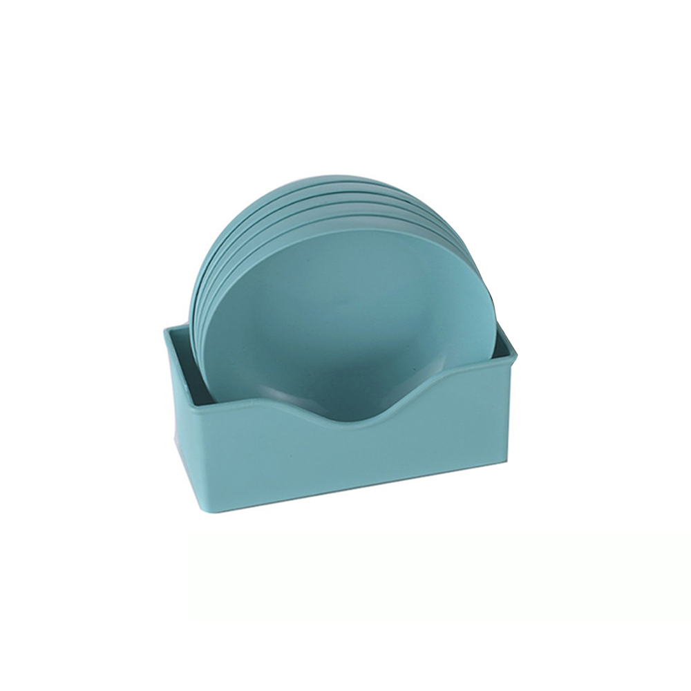 Set of 5 Plastic Plates With Holder Durable Shatterproof Deep Plates
