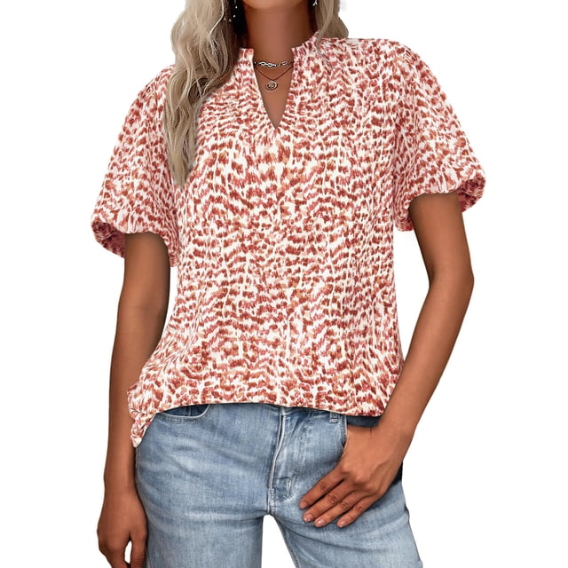 Blusa MASCOMODA de chifón floral bohemio de manga corta para mujer
