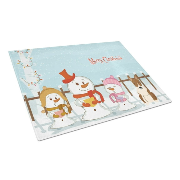 Caroline's Treasures Merry Christmas Carolers Bull Terrier Brindle Glass Cutting Board Large